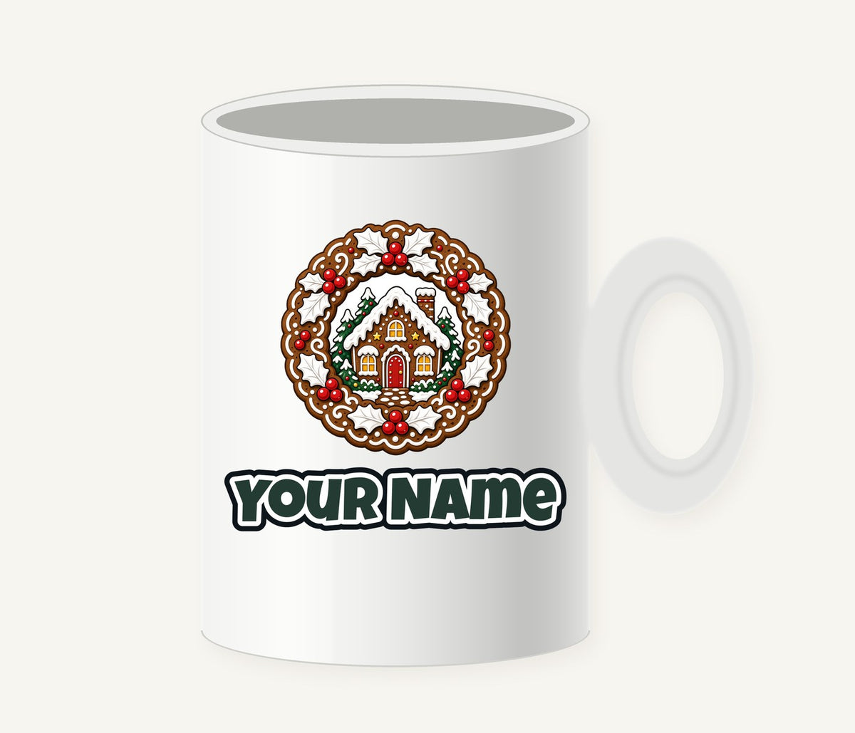 Gingerbread Wreath With House Personalised Christmas Mug