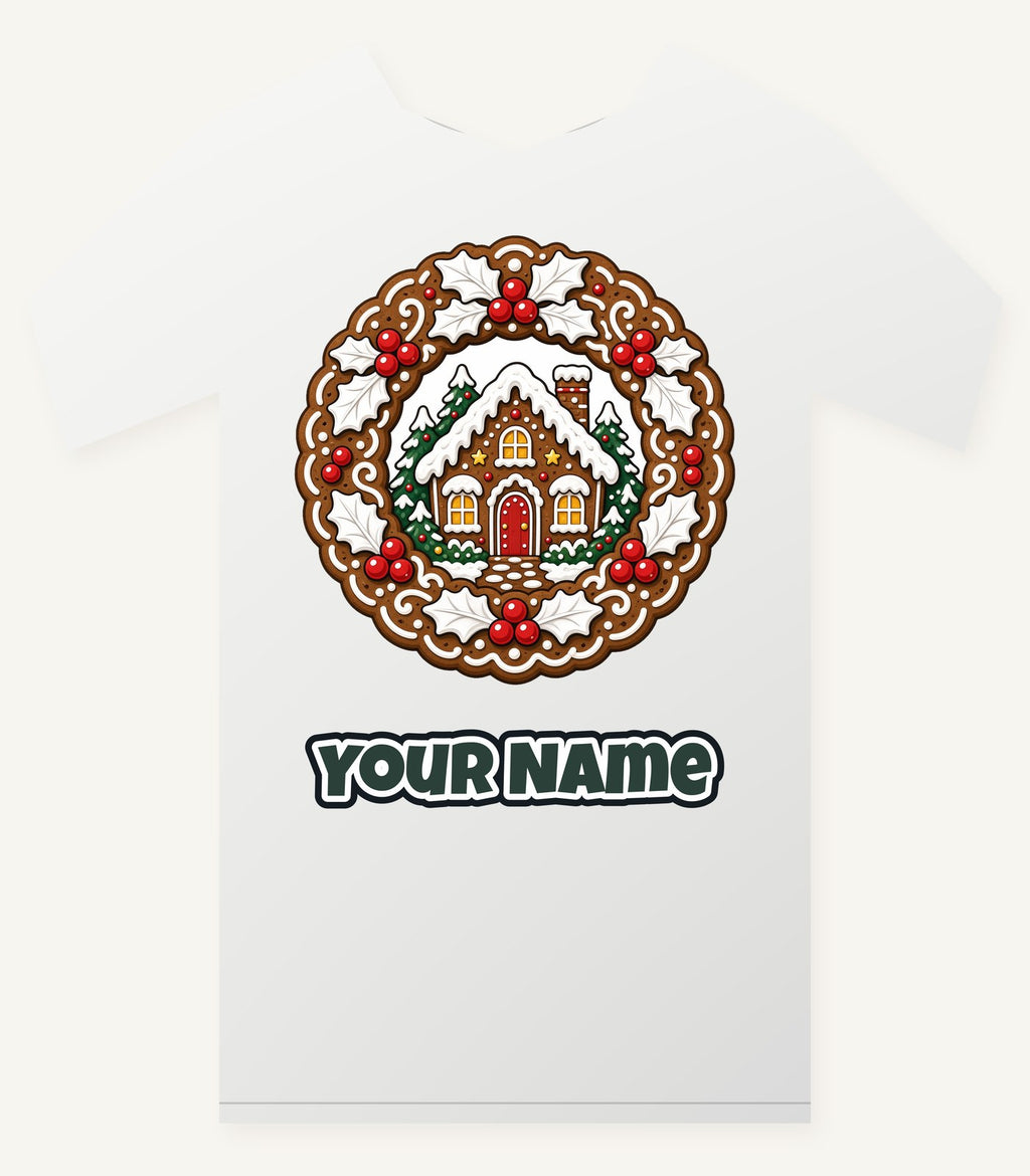 Gingerbread Wreath With House Personalised Christmas T-Shirt and Hoodie
