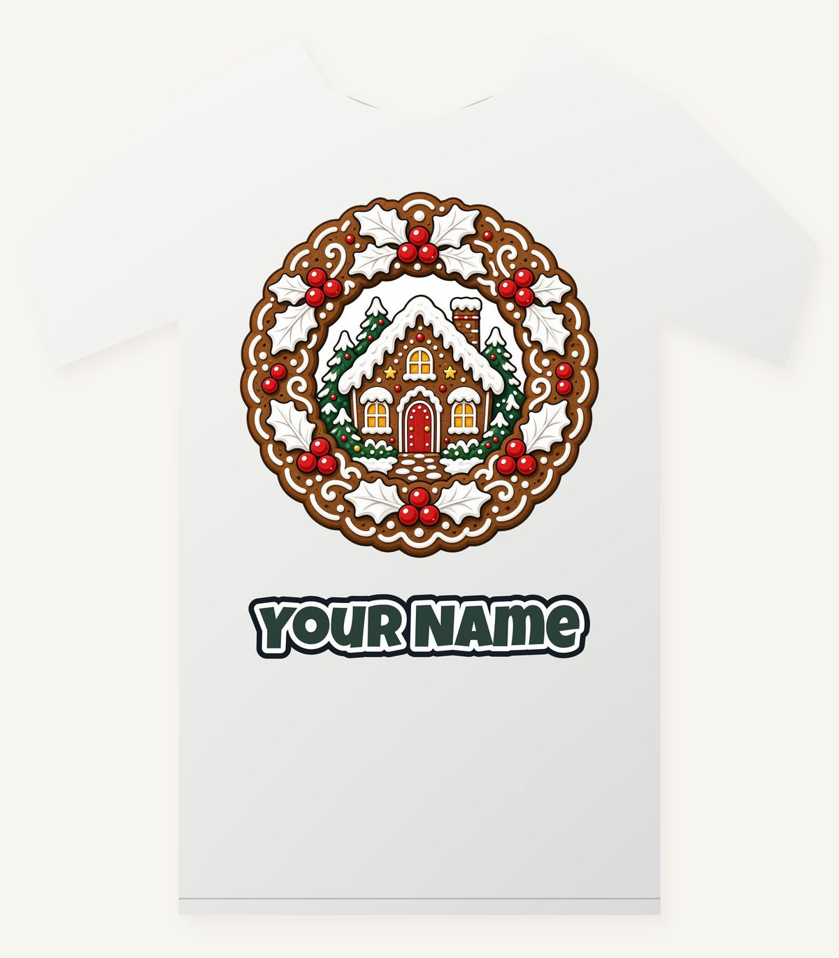 Gingerbread Wreath With House Personalised Christmas T-Shirt and Hoodie