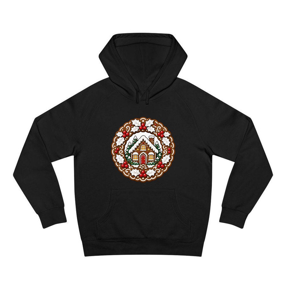 Gingerbread Wreath With House personalised Christmas hoodie in black
