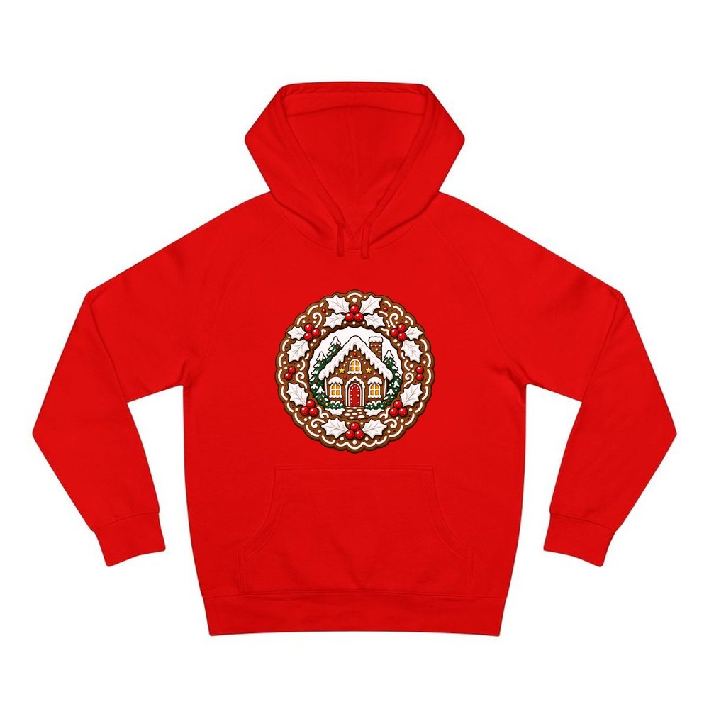 Gingerbread Wreath With House personalised Christmas hoodie in red