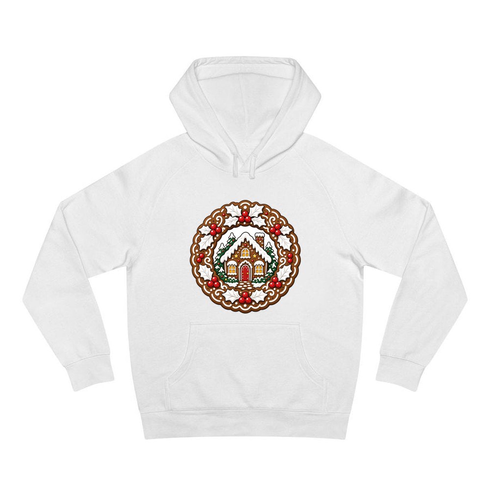 Gingerbread Wreath With House personalised Christmas hoodie in white
