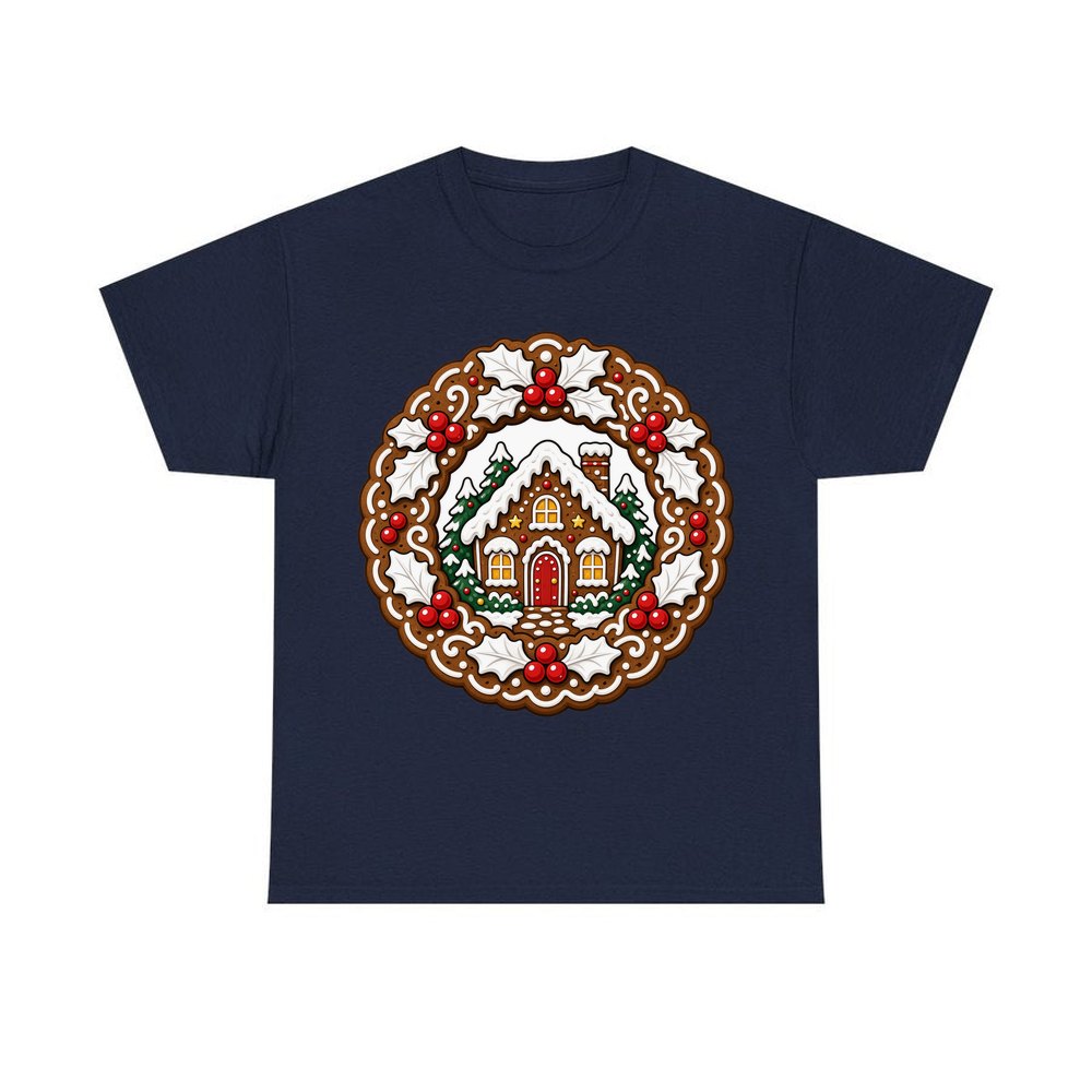 Gingerbread Wreath With House personalised Christmas T-shirt in navy