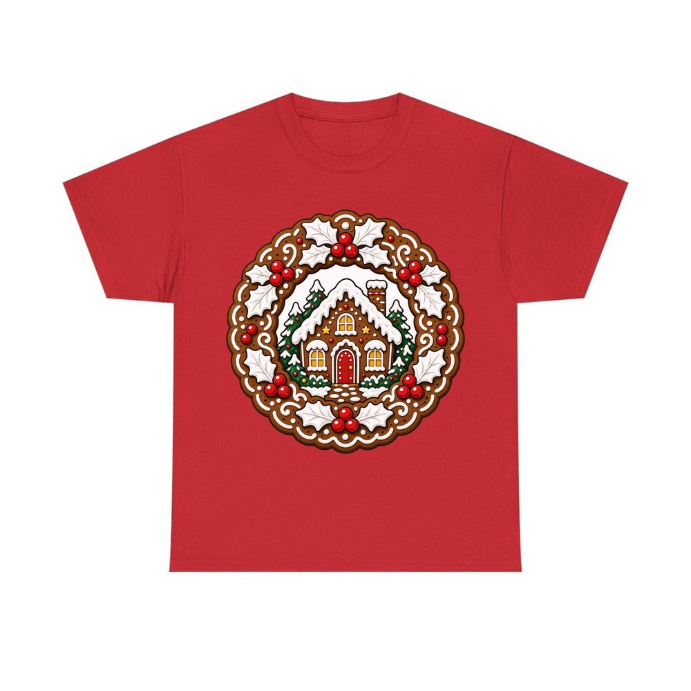 Gingerbread Wreath With House personalised Christmas T-shirt in red