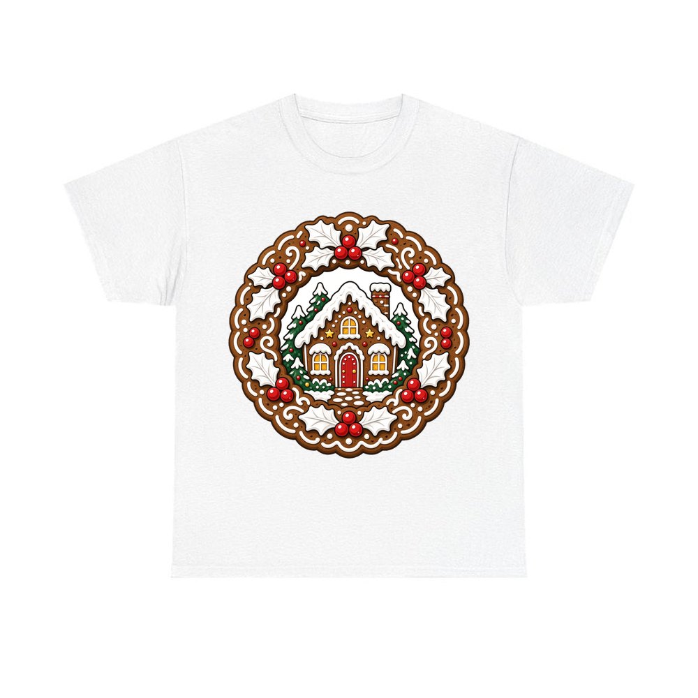 Gingerbread Wreath With House personalised Christmas T-shirt in white