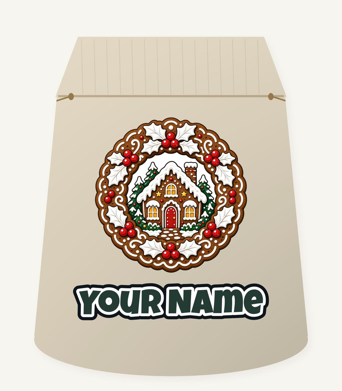 Gingerbread Wreath With House Personalised Santa Sack