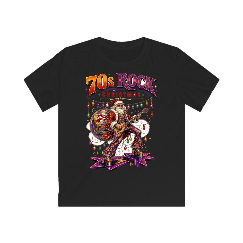 Glam Rock Santa personalised kids Christmas tee in black