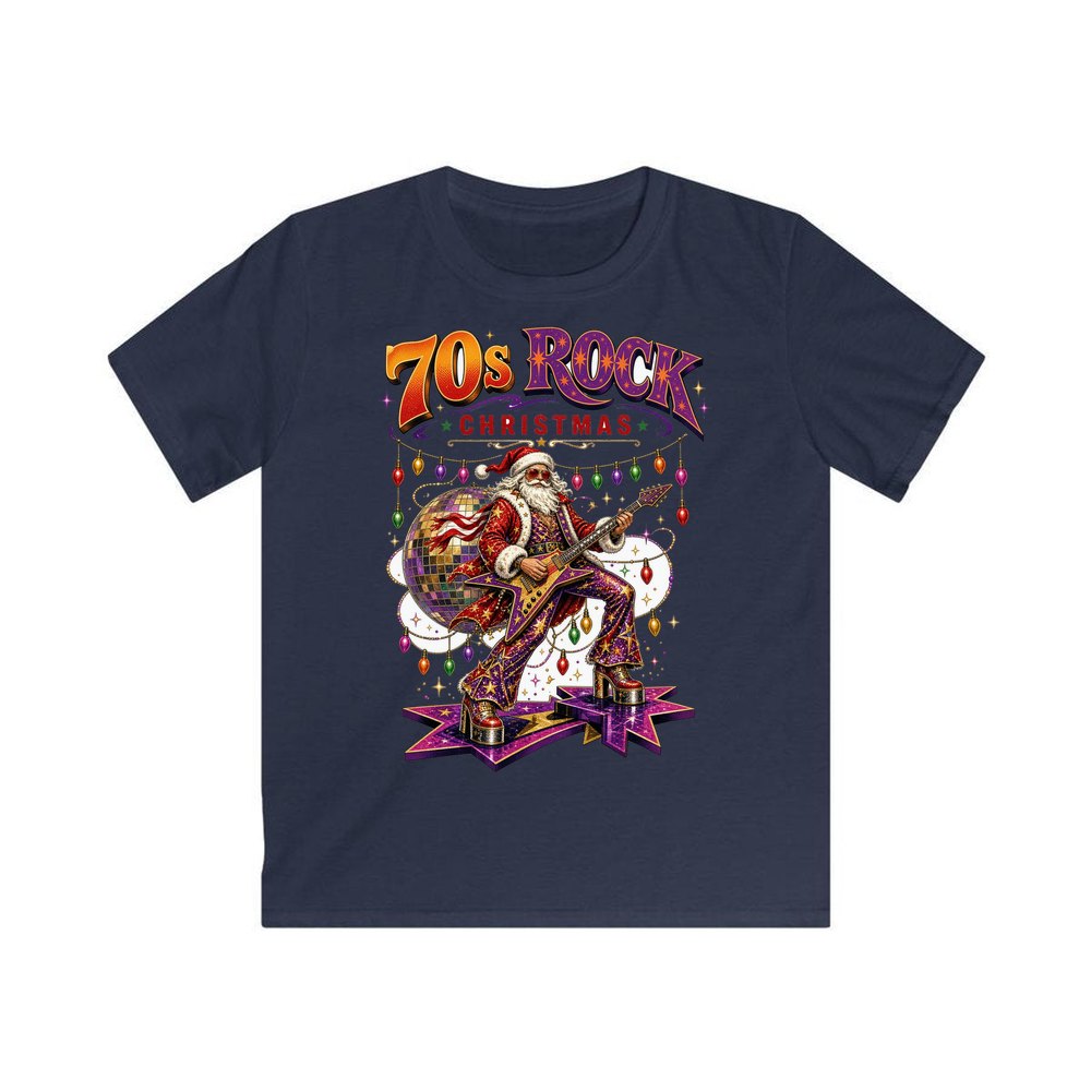 Glam Rock Santa personalised kids Christmas tee in navy