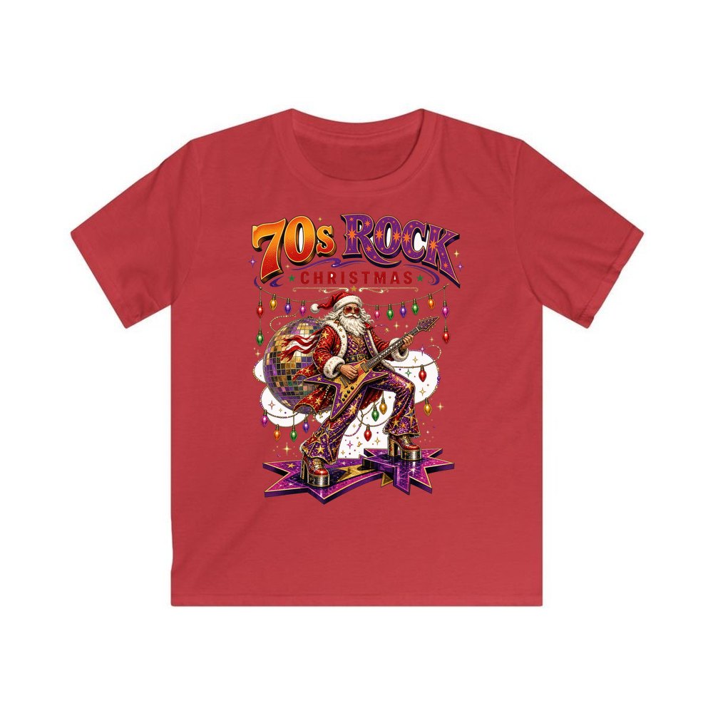 Glam Rock Santa personalised kids Christmas tee in red