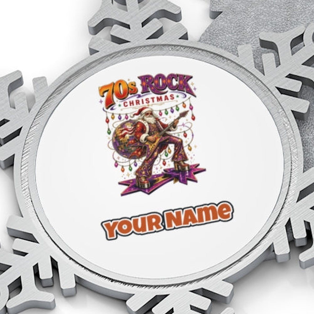 Glam Rock Santa Personalised Pewter Christmas Ornament