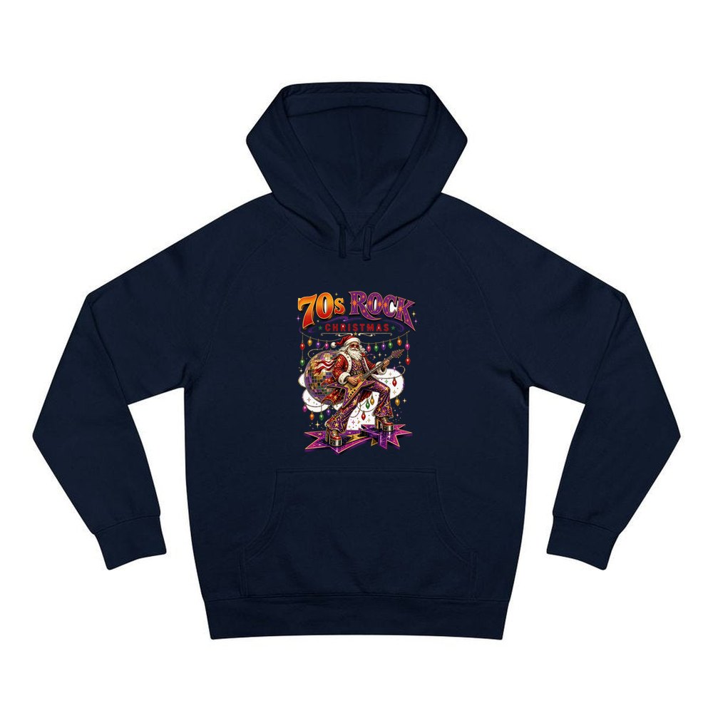 Glam Rock Santa personalised Christmas hoodie in navy