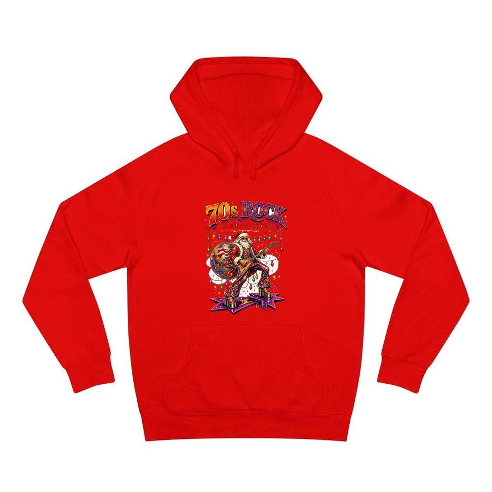 Glam Rock Santa personalised Christmas hoodie in red