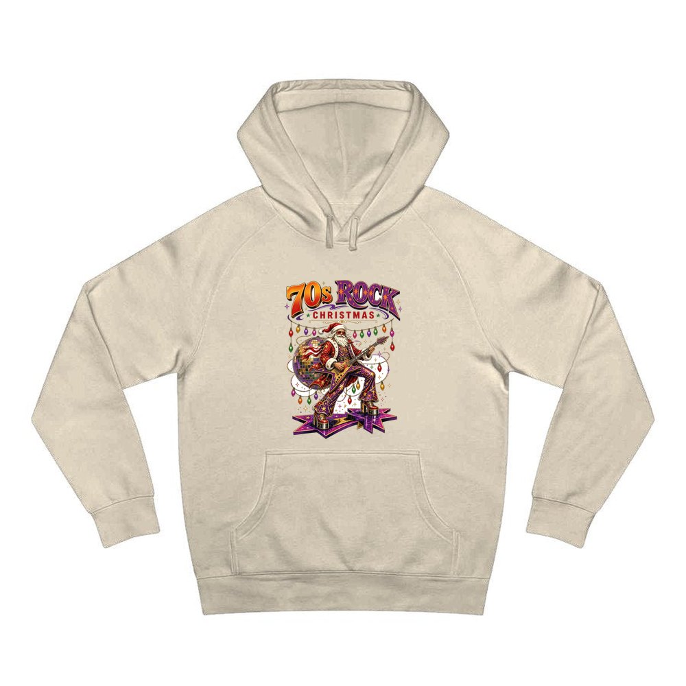 Glam Rock Santa personalised Christmas hoodie in sand