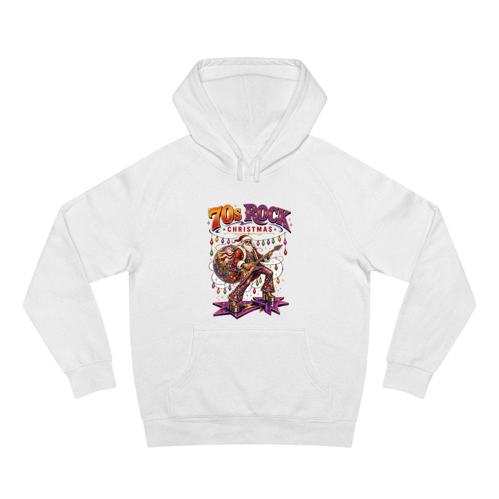 Glam Rock Santa personalised Christmas hoodie in white