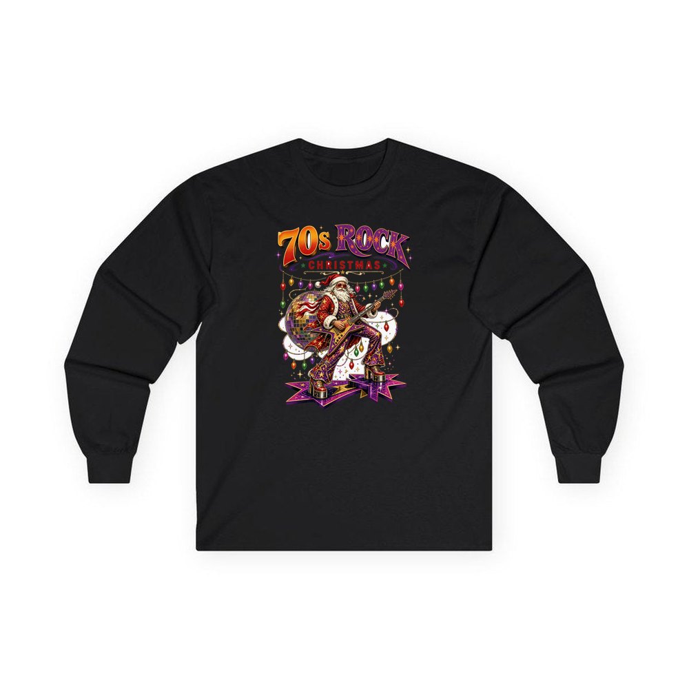Glam Rock Santa personalised long sleeve Christmas T-shirt in black