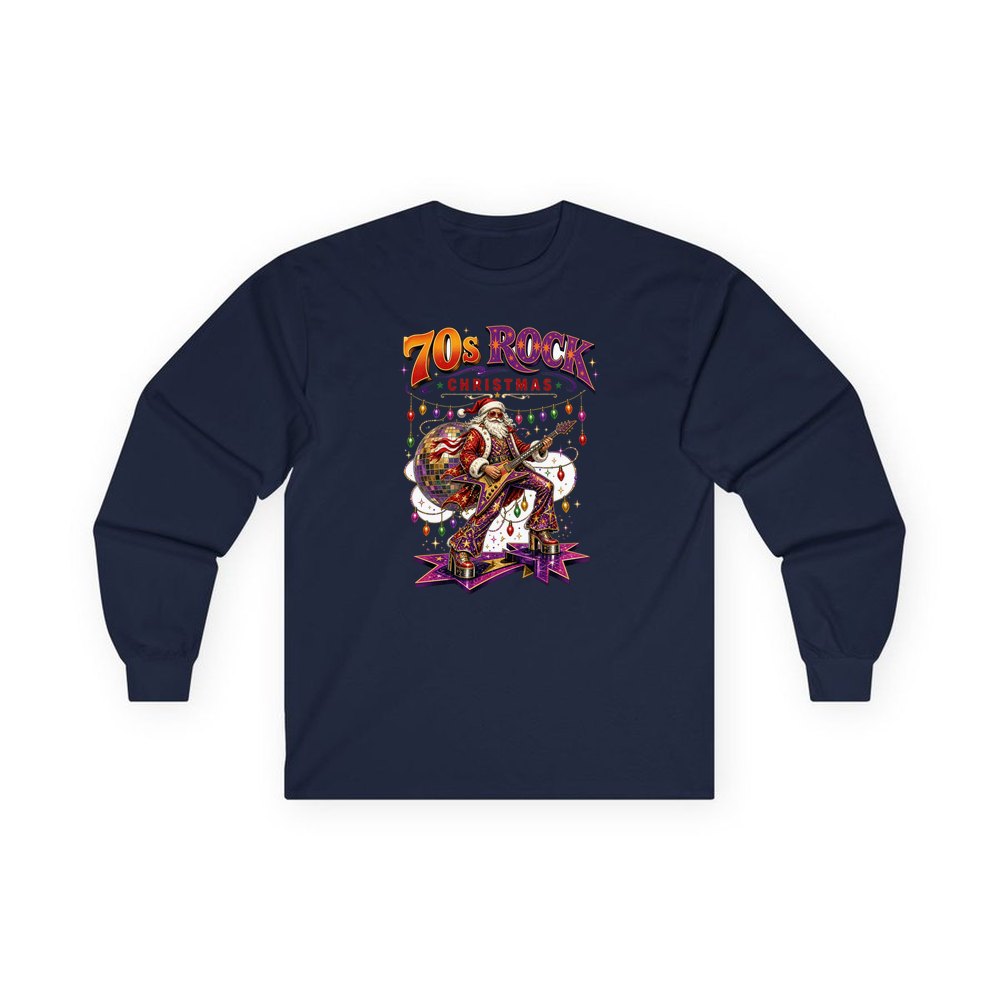 Glam Rock Santa personalised long sleeve Christmas T-shirt in navy