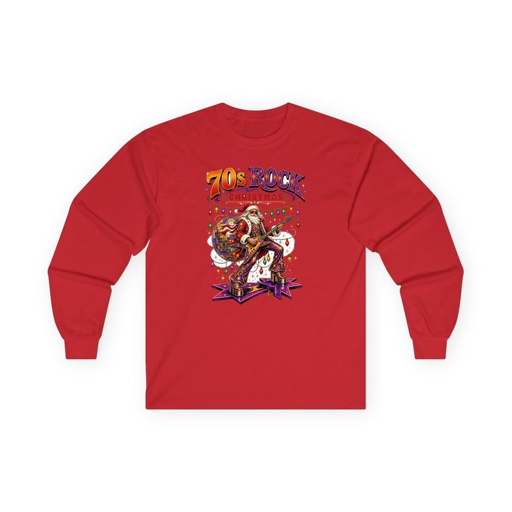 Glam Rock Santa personalised long sleeve Christmas T-shirt in red