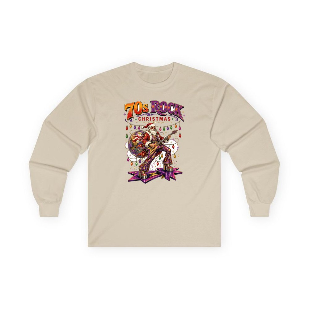 Glam Rock Santa personalised long sleeve Christmas T-shirt in sand