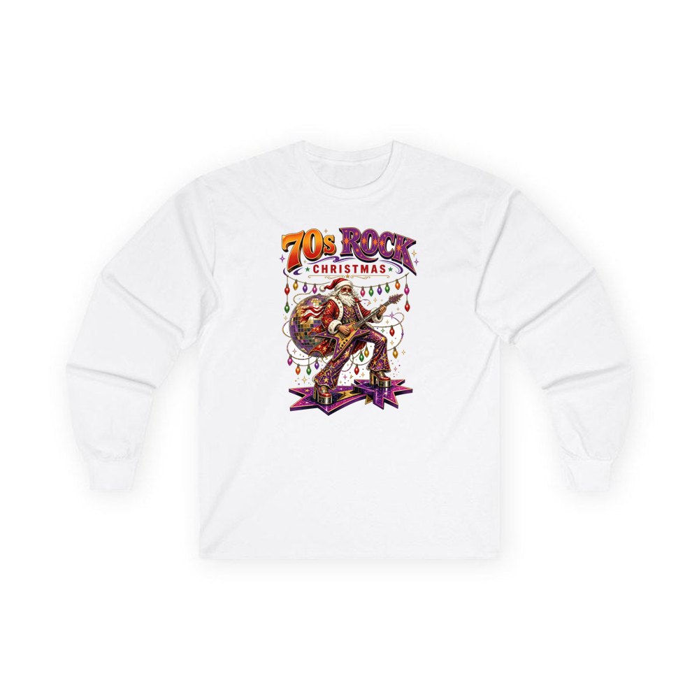 Glam Rock Santa personalised long sleeve Christmas T-shirt in white