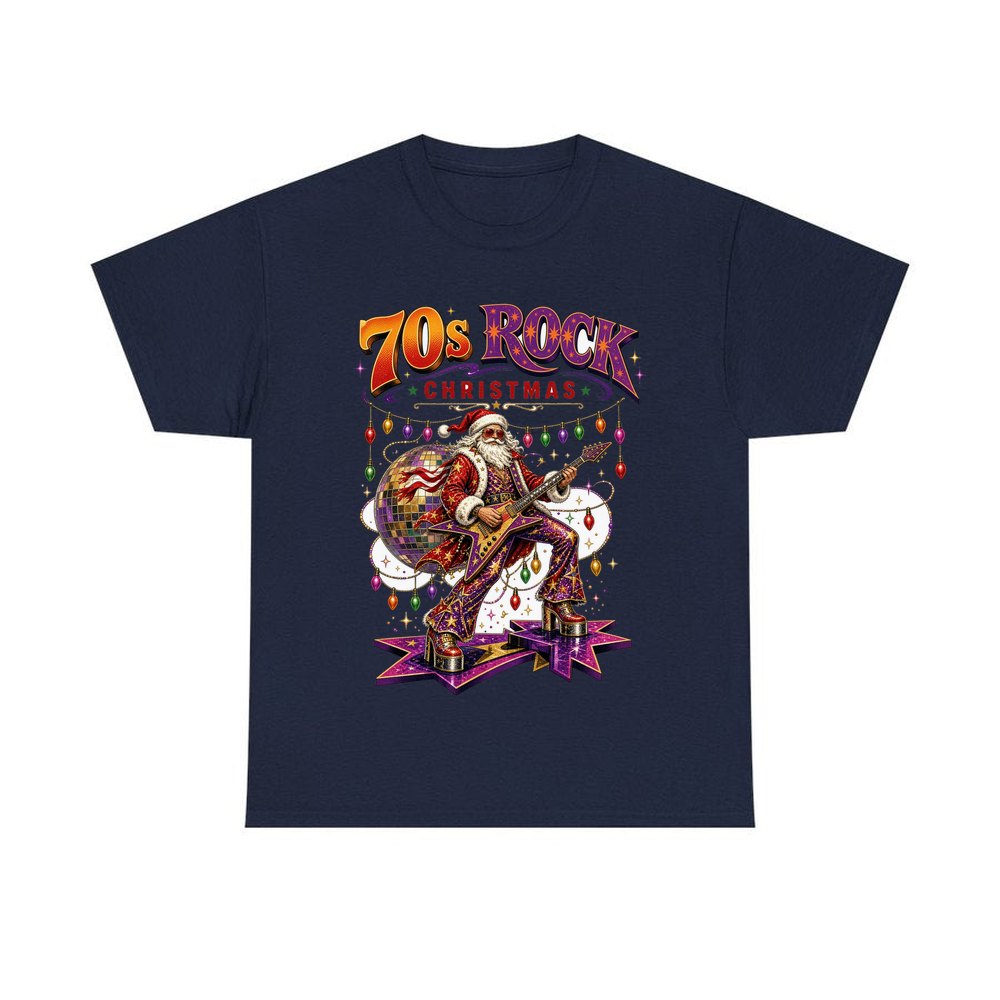 Glam Rock Santa personalised Christmas T-shirt in navy
