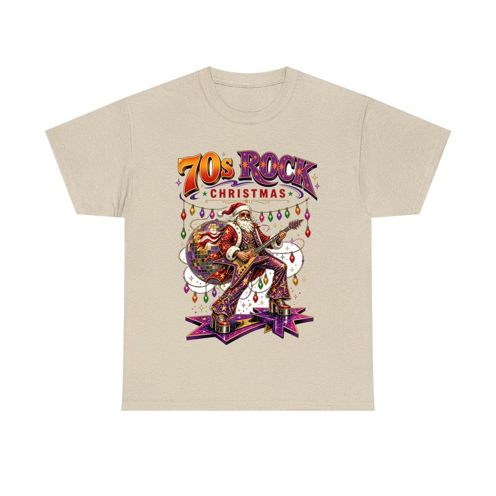 Glam Rock Santa personalised Christmas T-shirt in sand