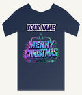 Glitch Neon Merry Christmas Personalised Kids and Baby Christmas Tee