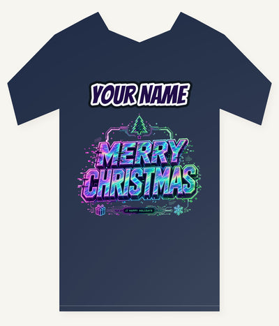 Glitch Neon Merry Christmas Personalised Kids and Baby Christmas Tee