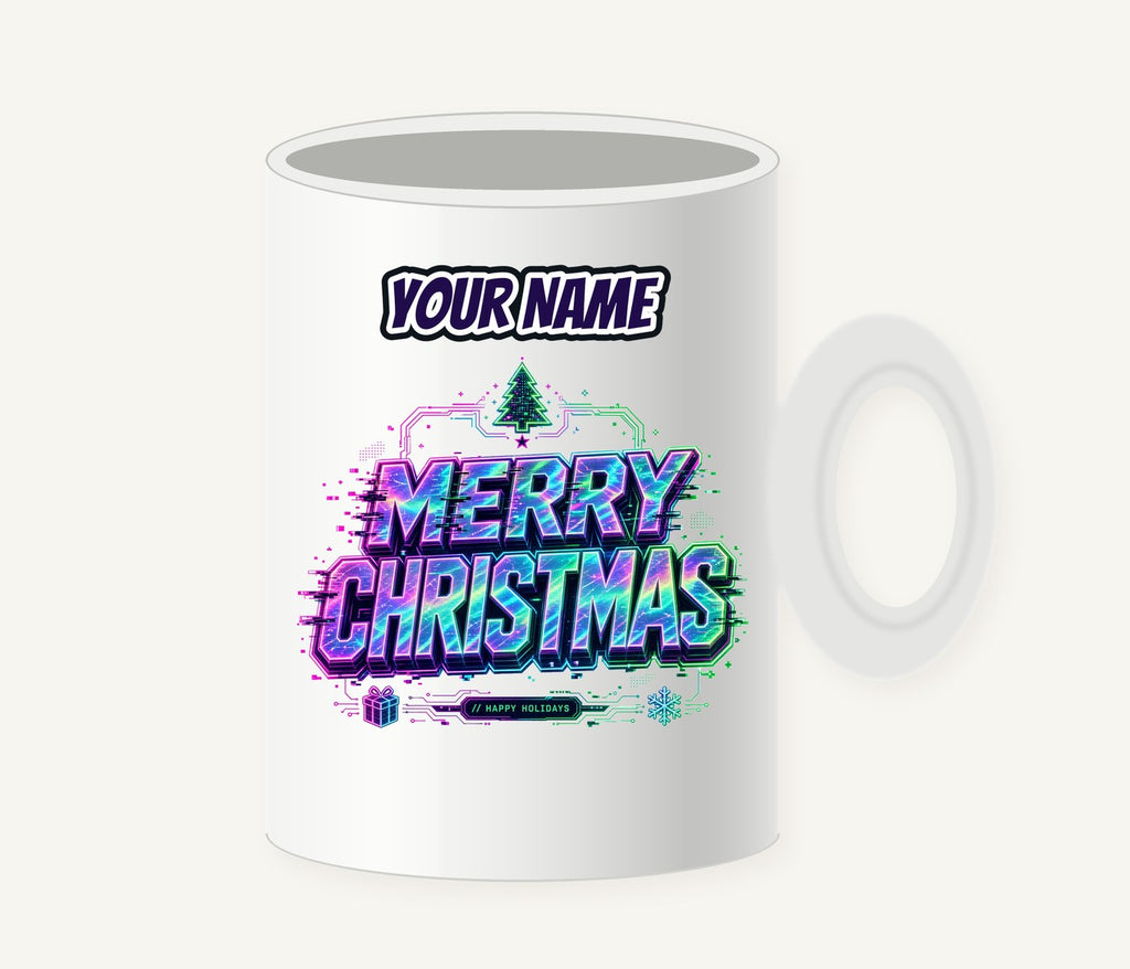 Glitch Neon Merry Christmas Personalised Christmas Mug
