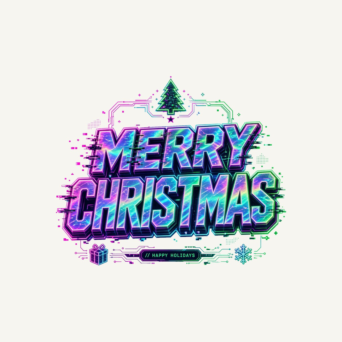 Glitch Neon Merry Christmas Personalised Christmas Mug