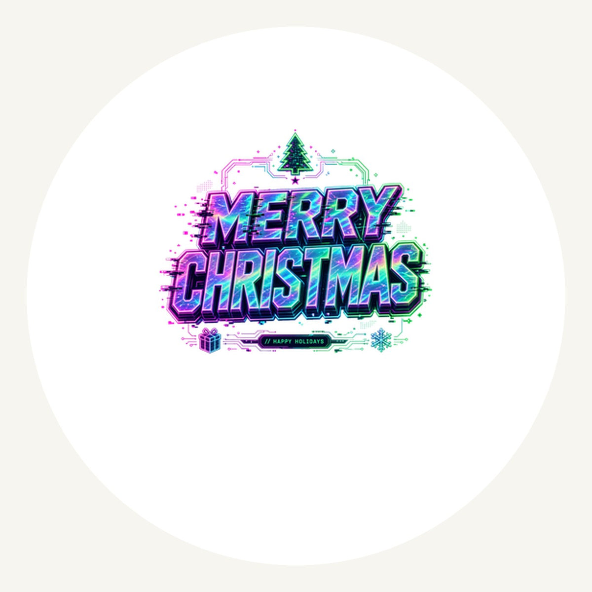 Glitch Neon Merry Christmas Personalised Pewter Christmas Ornament