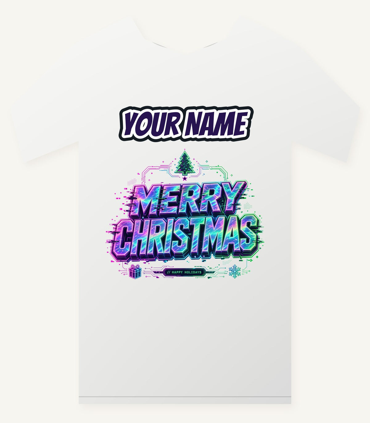 Glitch Neon Merry Christmas Personalised Christmas T-Shirt and Hoodie