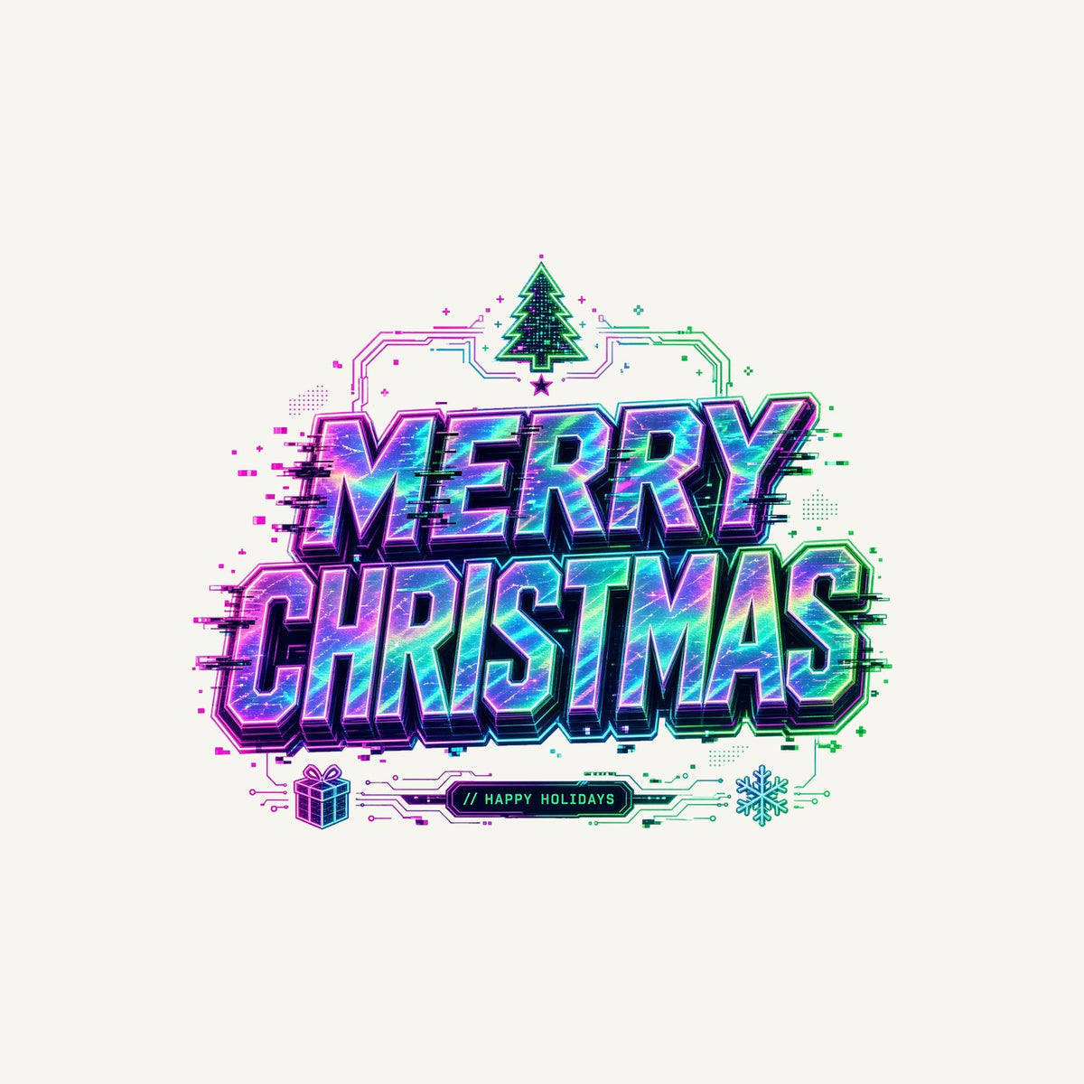 Glitch Neon Merry Christmas Personalised Christmas T-Shirt and Hoodie