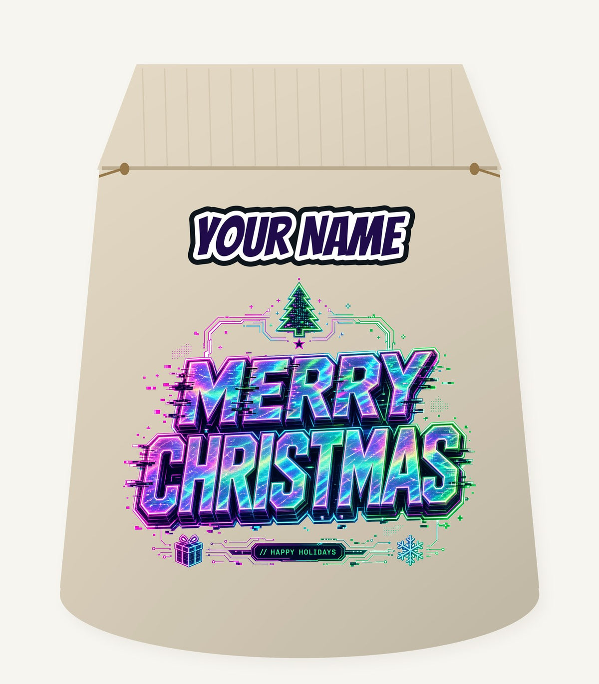 Glitch Neon Merry Christmas Personalised Santa Sack