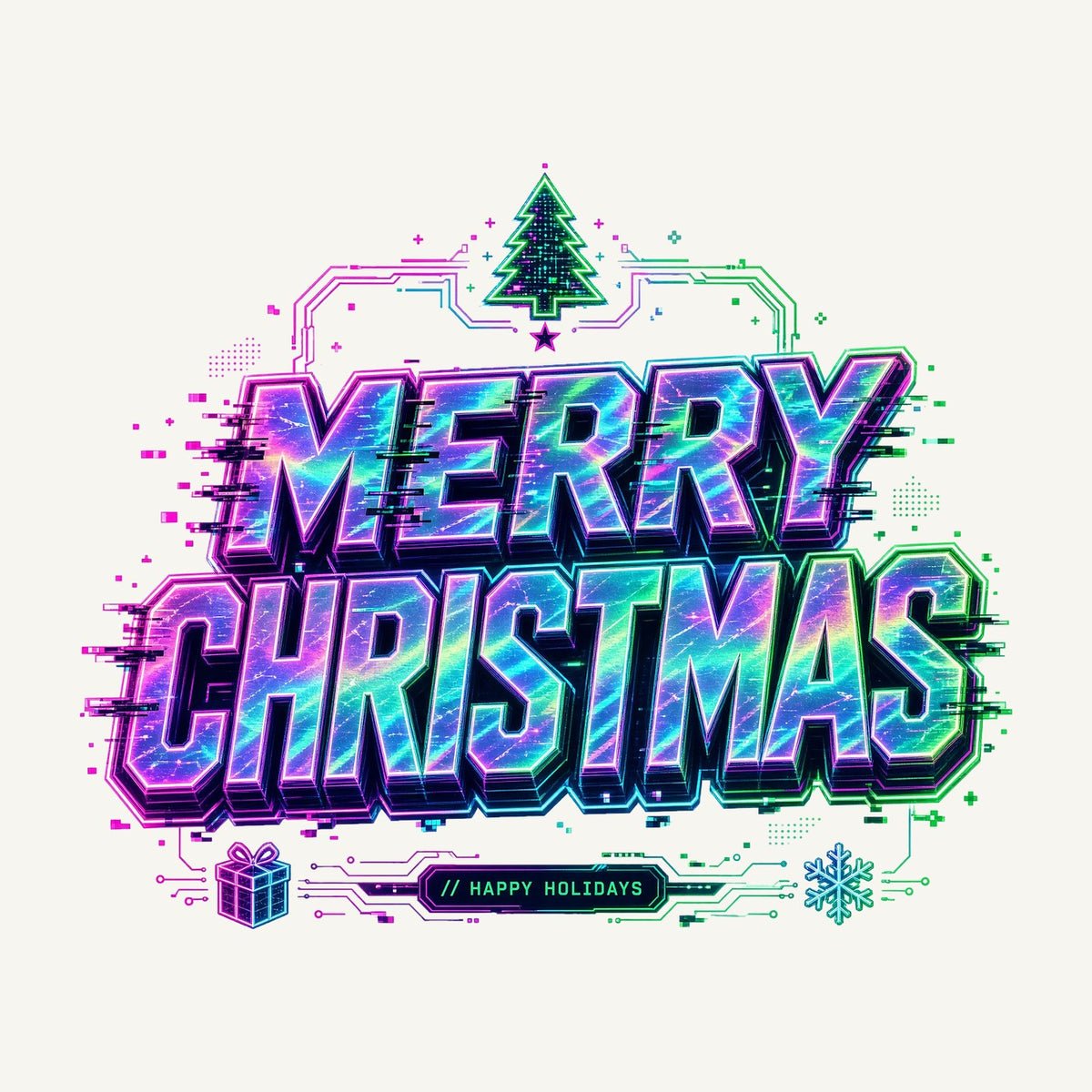 Glitch Neon Merry Christmas Personalised Santa Sack