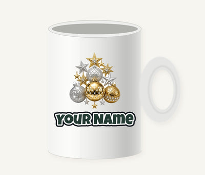 Gold and Silver Bauble Cluster Personalised Christmas Mug