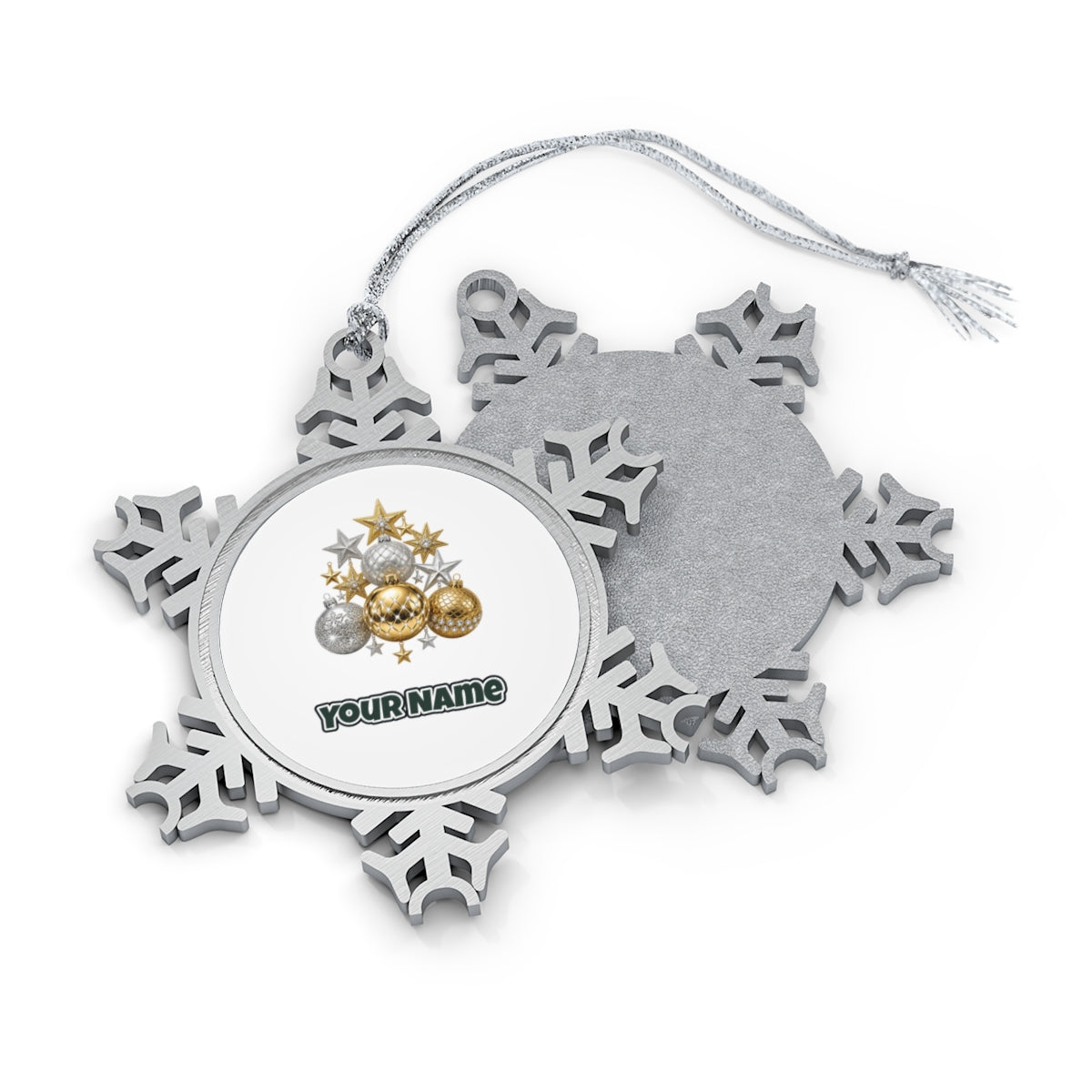 Gold and Silver Bauble Cluster Personalised Pewter Christmas Ornament