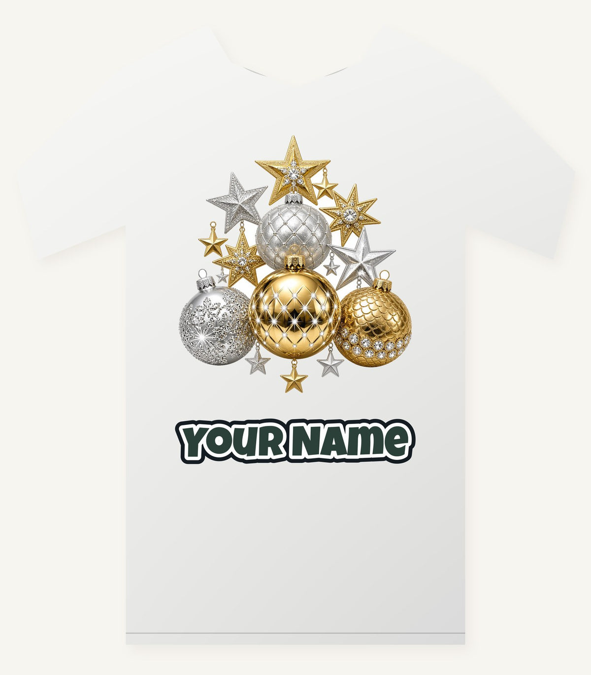 Gold and Silver Bauble Cluster Personalised Christmas T-Shirt and Hoodie