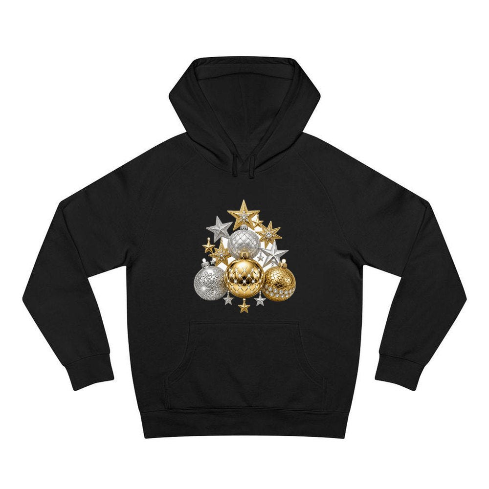 Gold and Silver Bauble Cluster personalised Christmas hoodie in black
