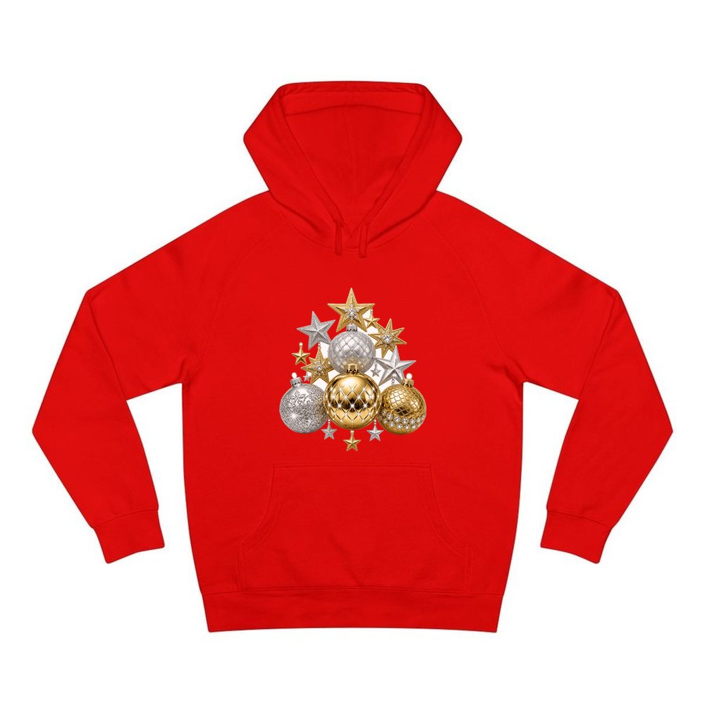 Gold and Silver Bauble Cluster personalised Christmas hoodie in red