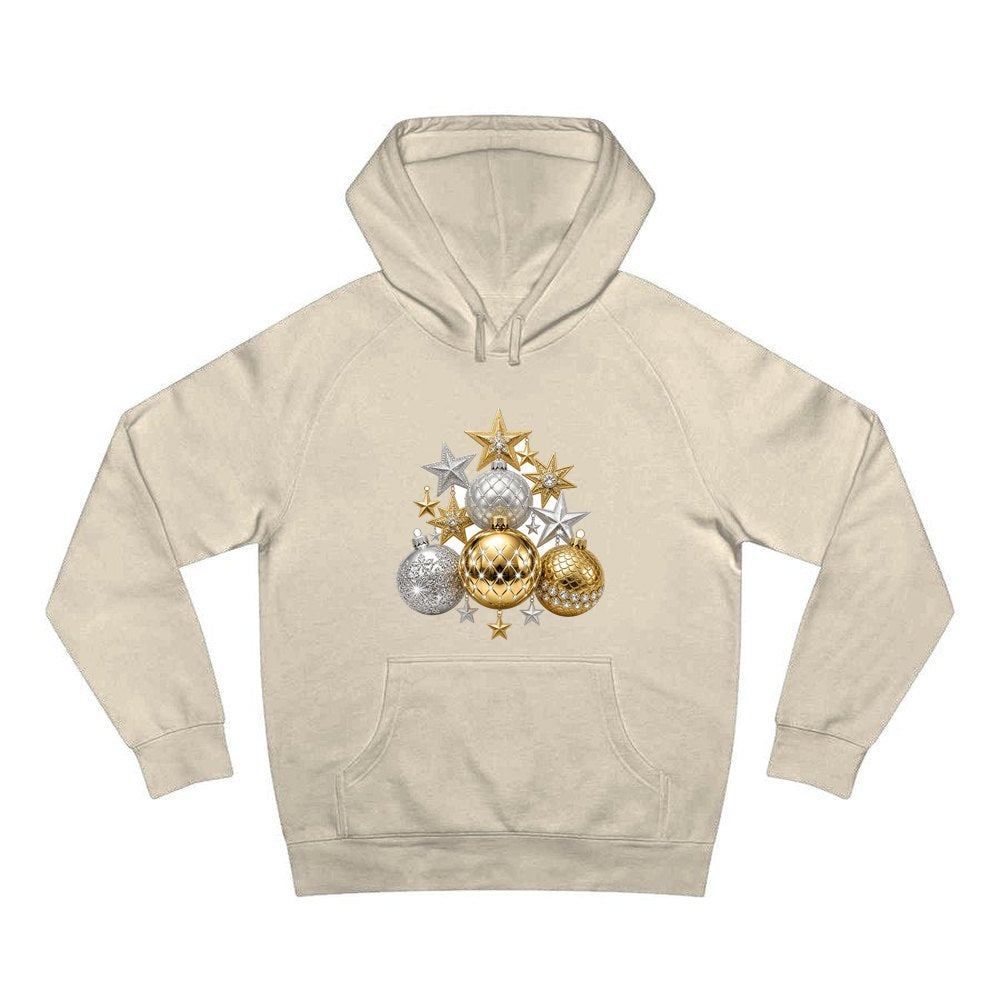Gold and Silver Bauble Cluster personalised Christmas hoodie in sand