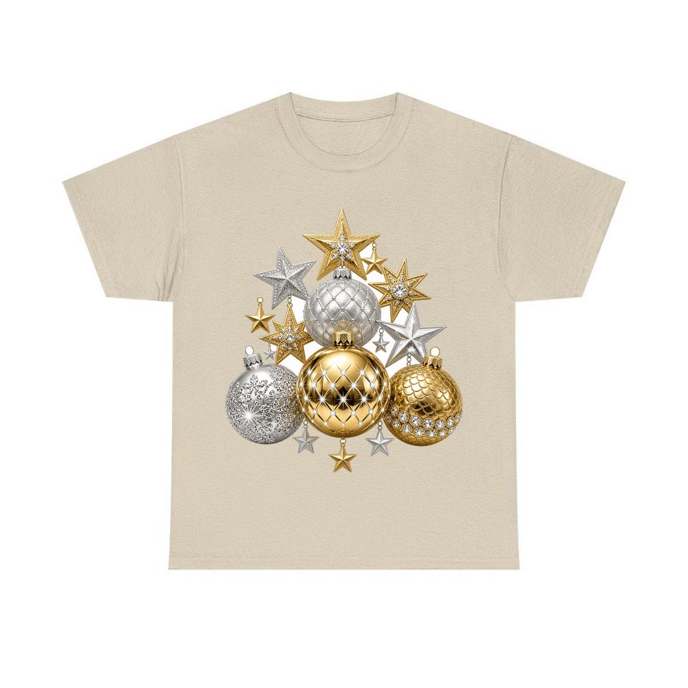 Gold and Silver Bauble Cluster personalised Christmas T-shirt in sand