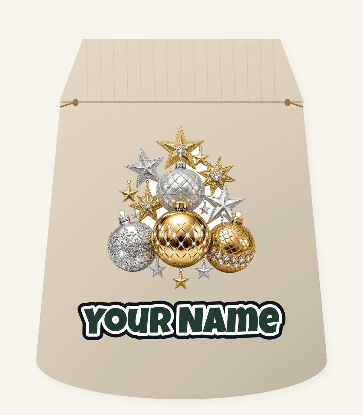 Gold and Silver Bauble Cluster Personalised Santa Sack