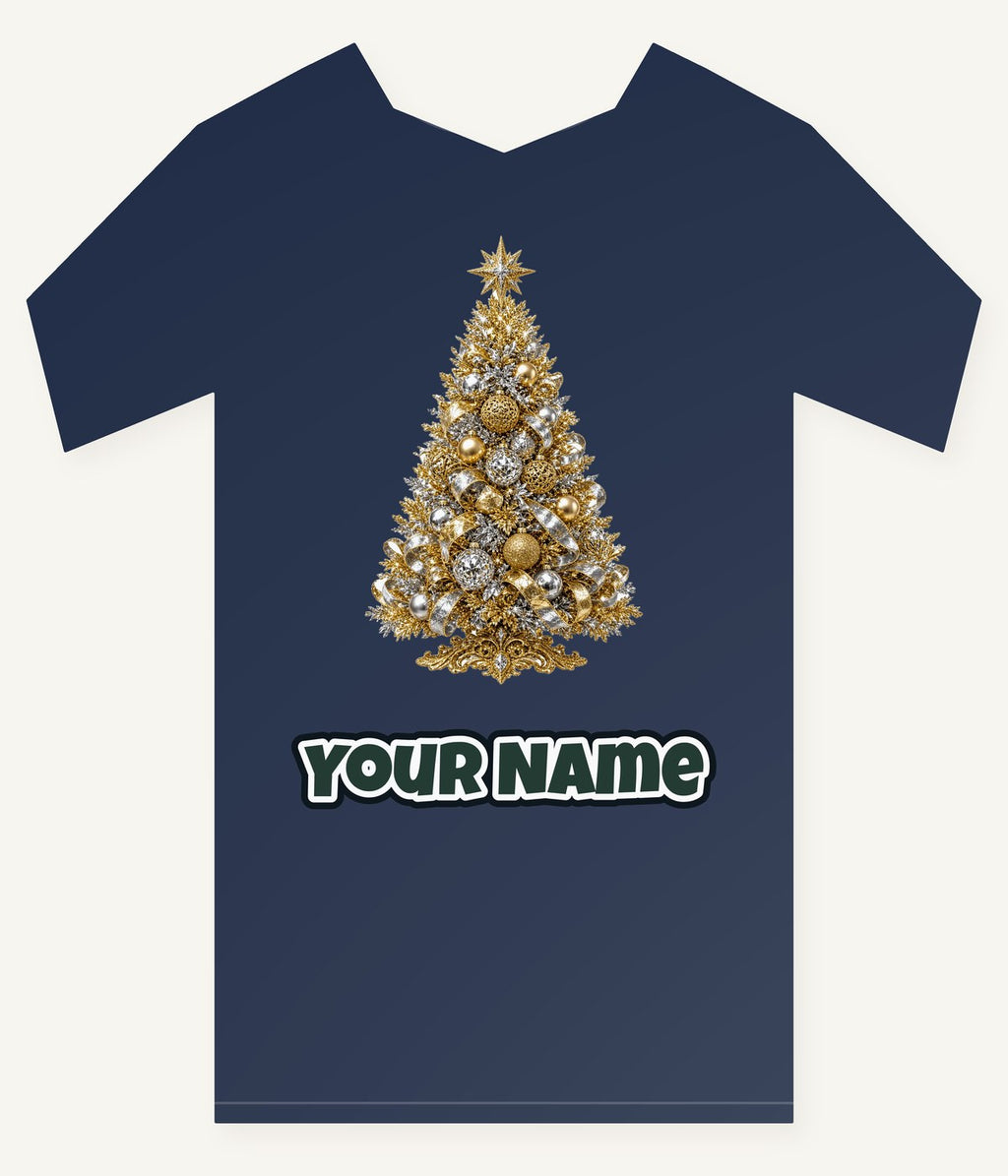 Gold and Silver Christmas Tree Personalised Kids Tee and Baby Bodysuit