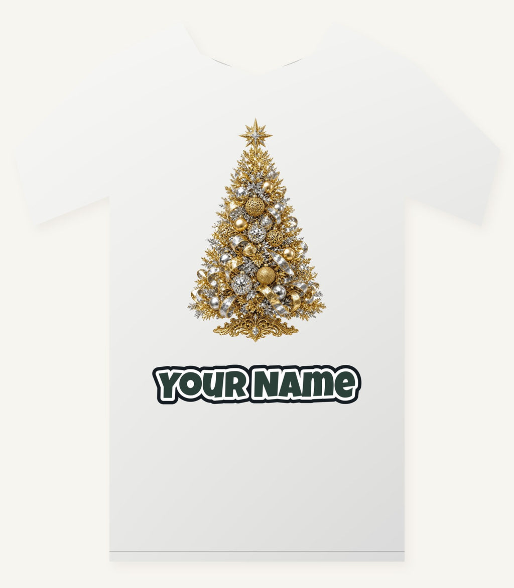 Gold and Silver Christmas Tree Personalised Christmas T-Shirt and Hoodie