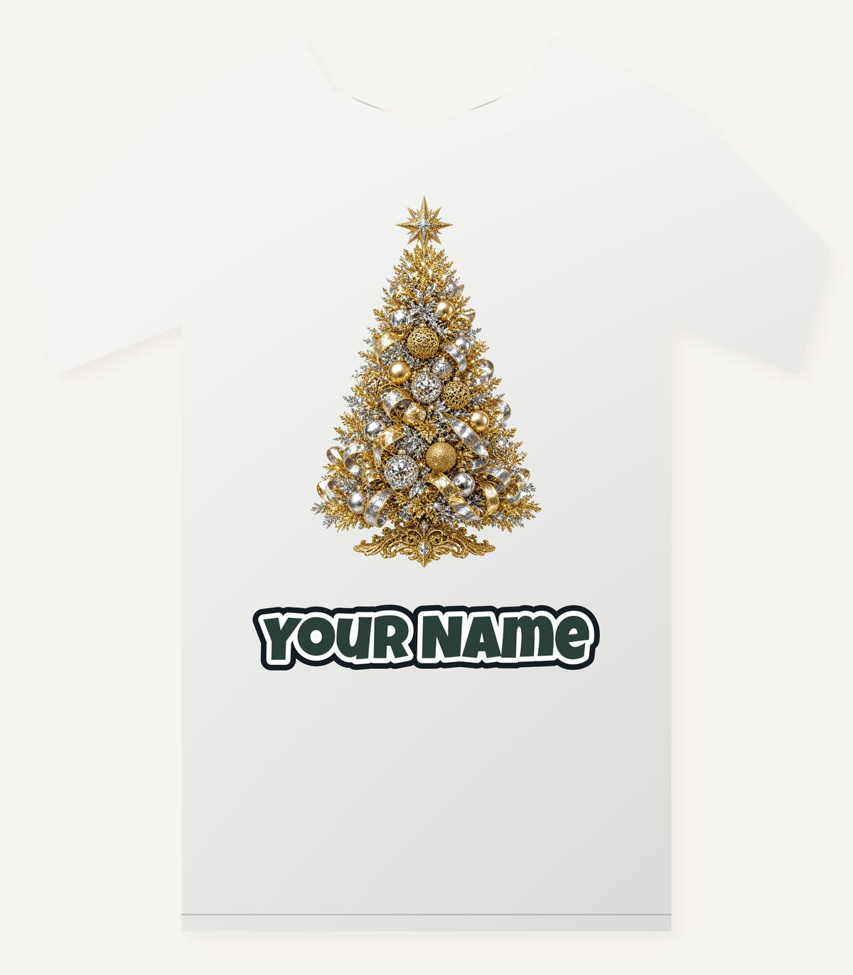 Gold and Silver Christmas Tree Personalised Christmas T-Shirt and Hoodie
