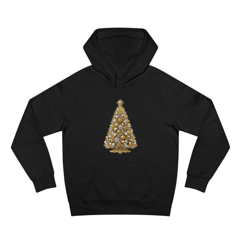 Gold and Silver Christmas Tree personalised Christmas hoodie in black