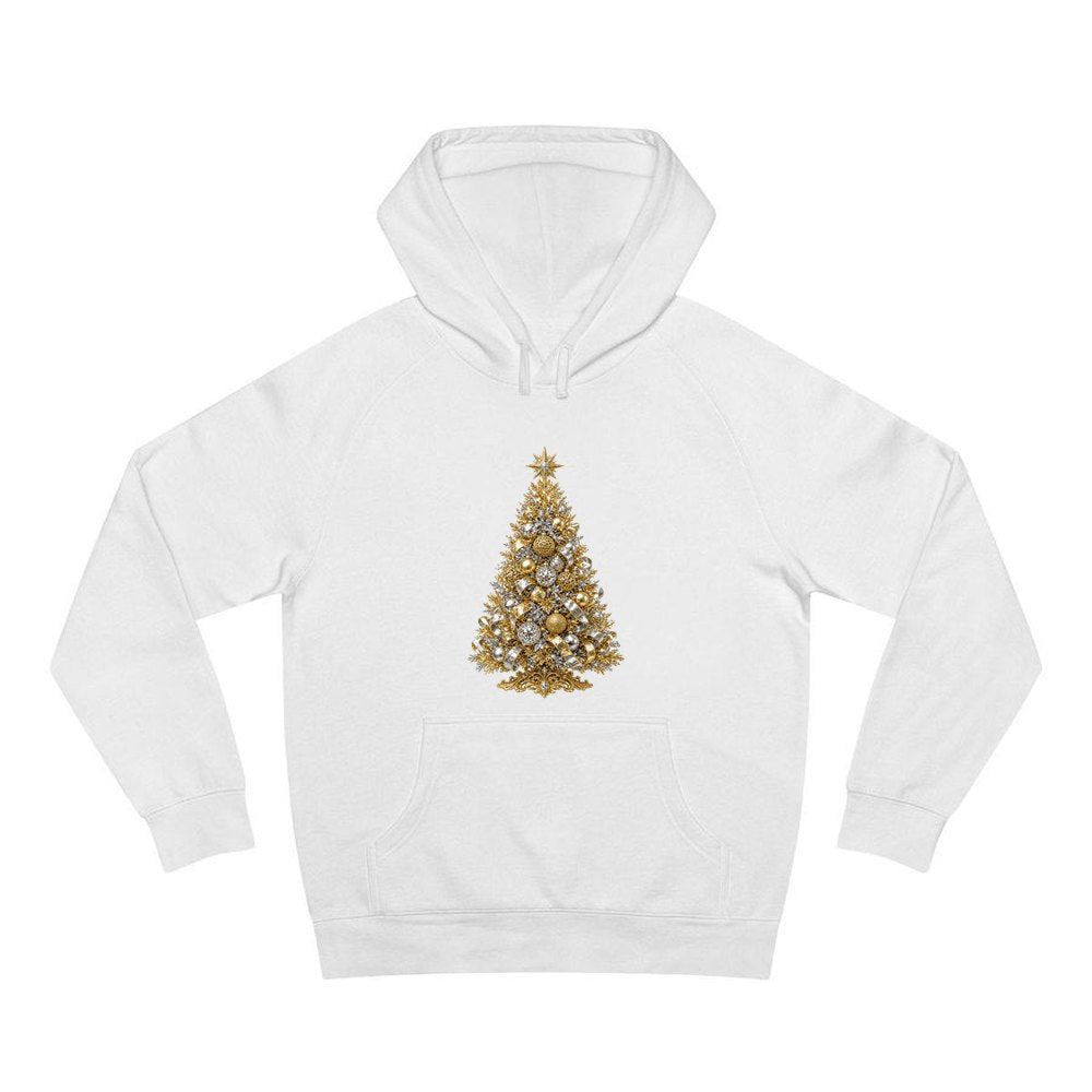 Gold and Silver Christmas Tree personalised Christmas hoodie in white