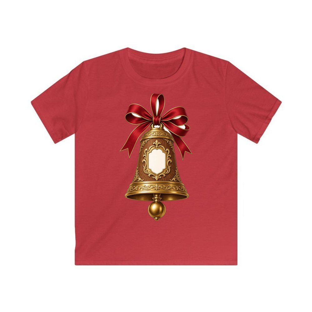 Gold Bell With Name Plaque personalised kids Christmas tee in red