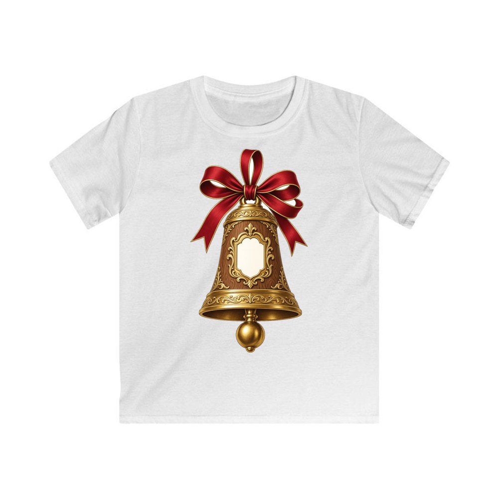 Gold Bell With Name Plaque personalised kids Christmas tee in white