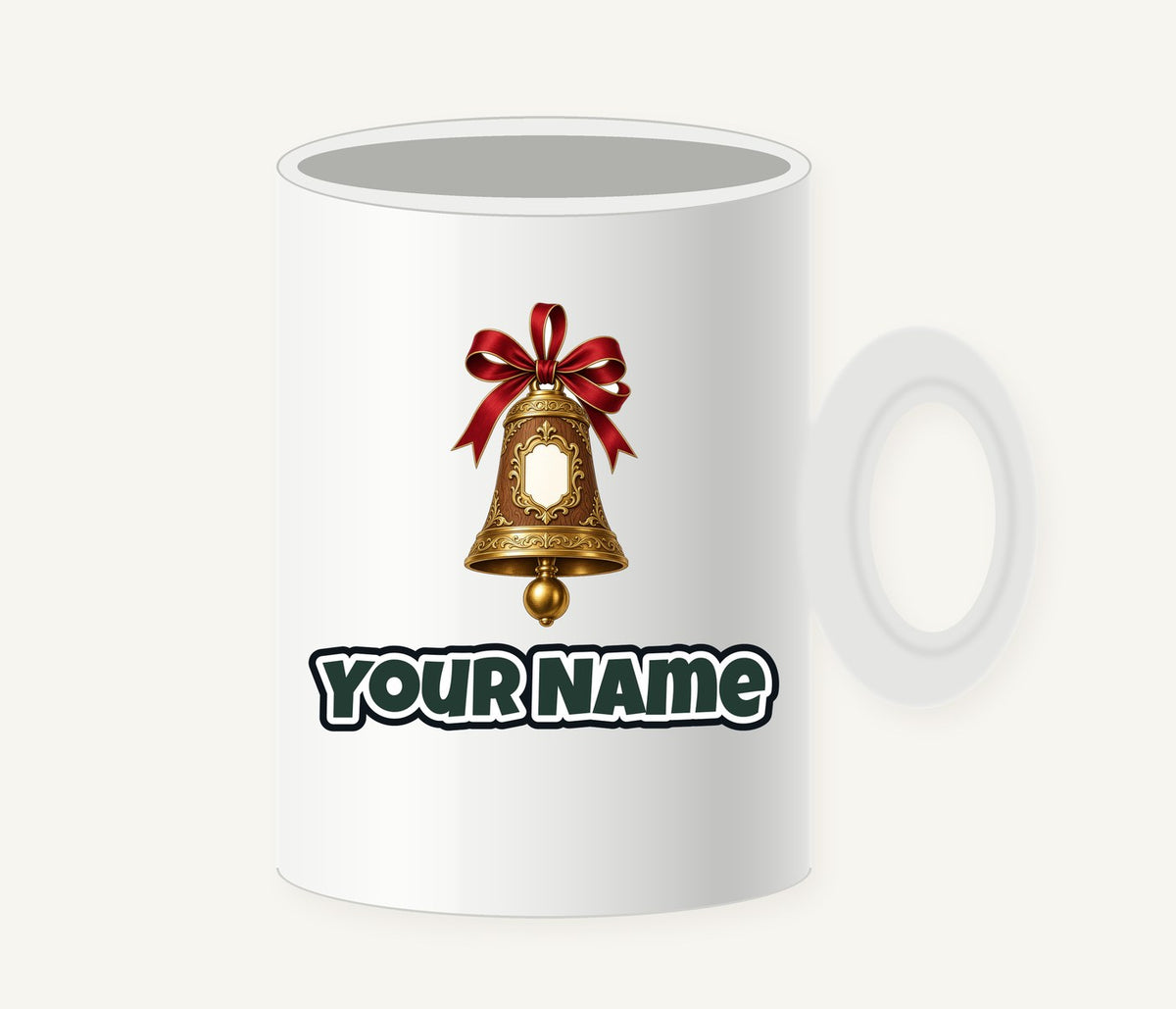 Gold Bell With Name Plaque Personalised Christmas Mug